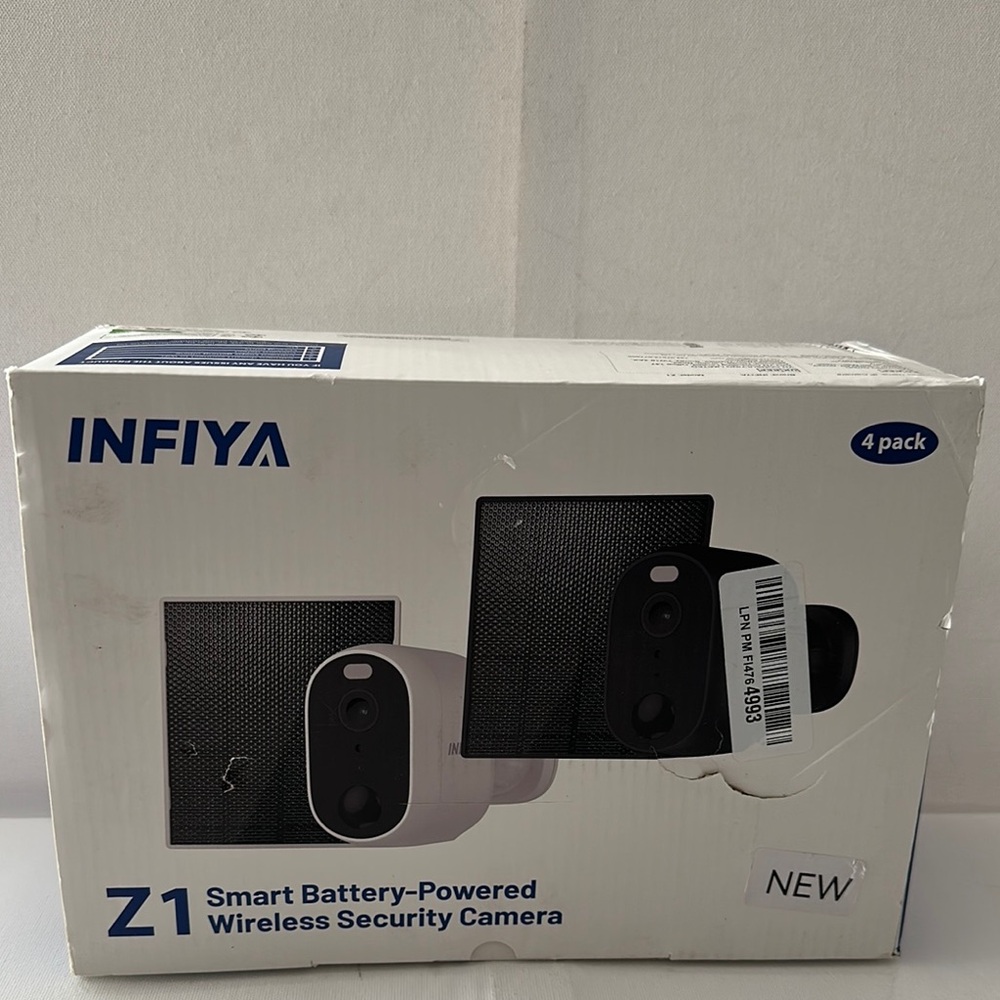 New in Box INFIYA (4) Pack Smart Battery-Powered Wireless Security Cameras.